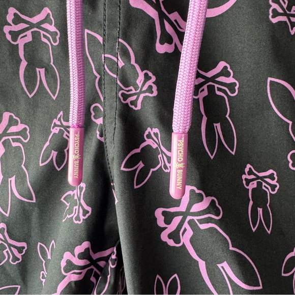 Psycho Bunny Swim Shorts Men’s Medium Black Pink Bunny Print - Picture 3 of 6
